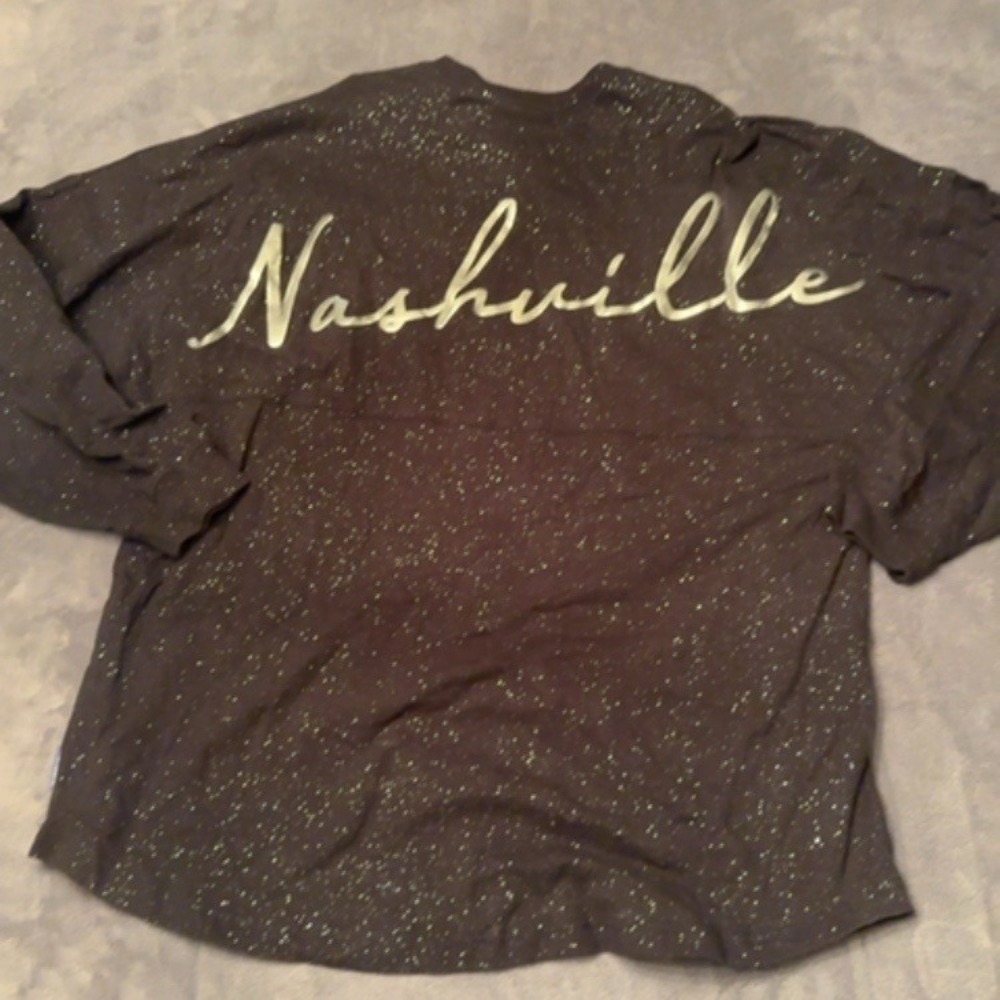 Spirit Jersey Women Large Black Nashville Graphic Long Sleeve Cotton Oversized